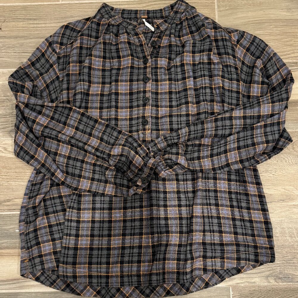 Free People Flannel Plaid Button Down Shirt